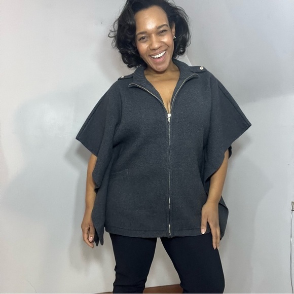 WHBM Dark Neutral Zip Up Cardigan Sweater Knit Cape Lagenlook Scandi Cozy Small - Picture 10 of 17